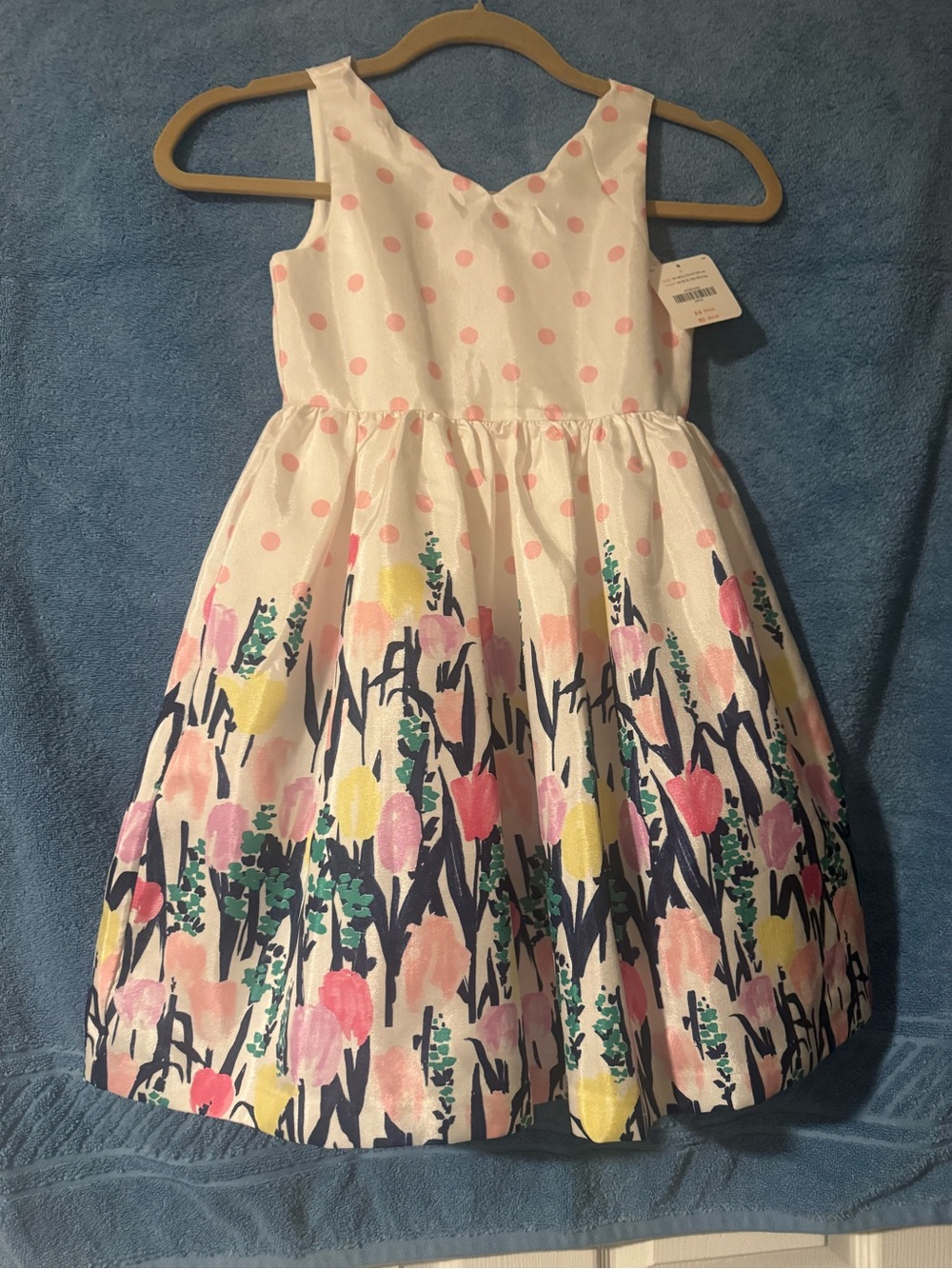 Gymboree White Dress with Pink Polka Dots and Multicolor Floral Skirt